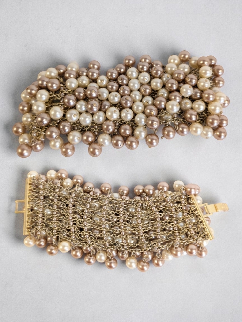 Stella & Dot Sophia Faux Pearl Cluster Bracelet Gold Multi Strand Statement 7”